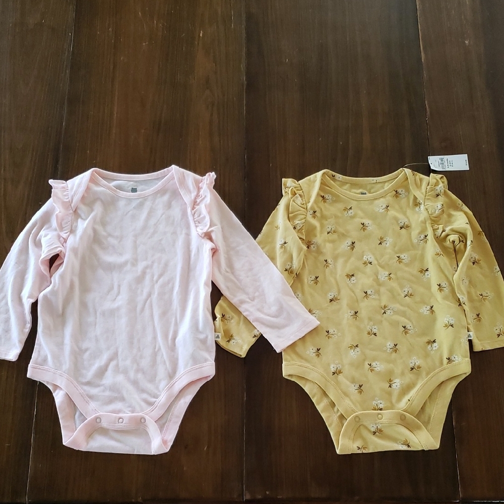 GAP Long-Sleeve Ruffle Bodysuits - Light Pink & Mustard Floral